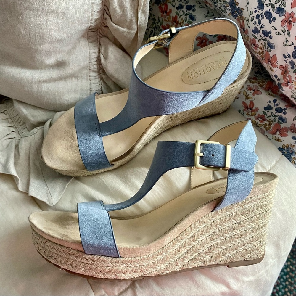 Kenneth Cole Reaction Light Blue Espadrille Wedge Sandals